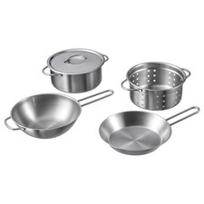 New IKEA DUKTIG 5 Piece Toy Cookware Set Stainless Steel Color Kids Kitchen