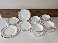 Wedgwood Metallised Bone China Soup Bowls With Handles / Side Plate 12 Burgundy