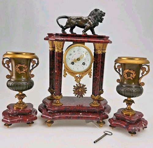 French marble lion - french, mounted