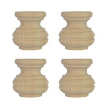 Pack of 4 Tall Wooden Pine Wood Furniture Bun Feet 80mm Dia 85mm High A4TMB