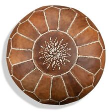 Moroccan Leather Pouf Cognac Brown - Delivered Stuffed, Ottoman, Footstool