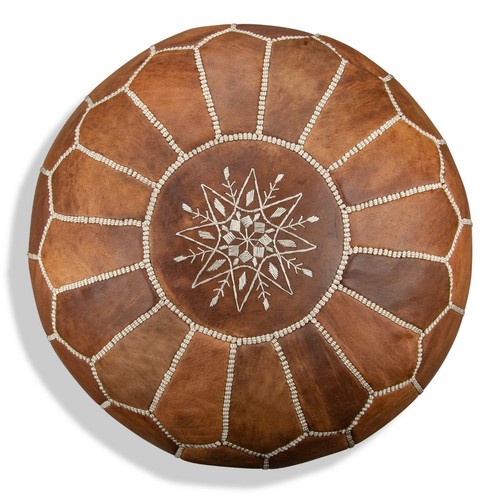 Moroccan leather pouffe cognac - moroccan,