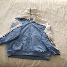 UMBRO SPECIALI HOODED  WINDBREAKER TRACK JACKET,  L,  FRONT ZIP, BLUE/WHITE, VGC