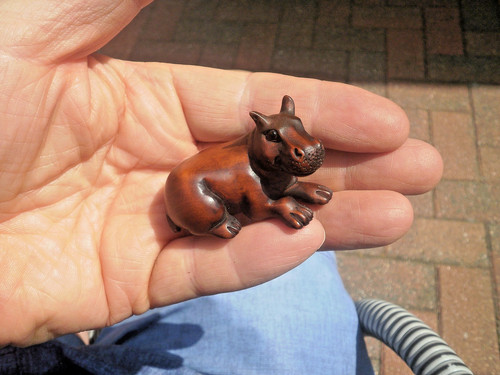 Hand carved wood netsuke - hand, hippo