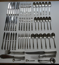 MAPPIN & WEBB 1931 ART DECO SILVER PLATE 61 PIECE CUTLERY SET - INITIALLED 'S'