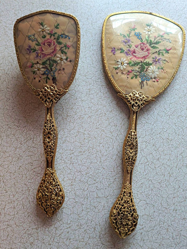 Vintage floral hand mirror - floral, &