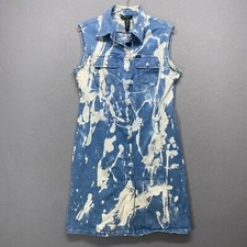 Vintage Ralph Lauren Dress Womens 10 Blue Denim Bleached Tye Dye Western