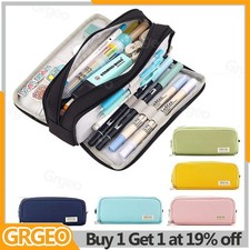 Large Capacity Pencil Case 3 Compartment Stationery Pouches Makeup Bag Storage