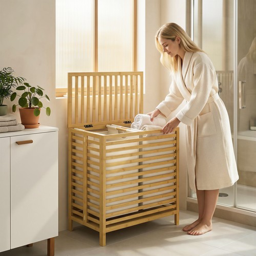 Bamboo laundry basket with - bamboo,