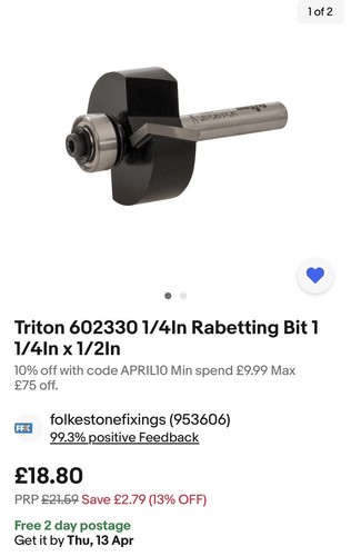 Triton 602330 4in rabetting - triton, 1/4in