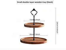 Tiered wooden cake stand ideal for weddings or afternoon tea. Dark brown wood.