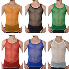 Mens Premium Tank Top Cotton Mesh Fishnet String Vest Sizes S-3XL