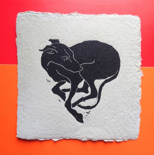 Greyhound dog original linocut - dog,