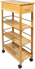 4 Tier Slim Portable Bamboo Natural Wood Kitchen Trolley Organizer Cart Wheels