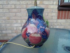 MOORCROFT  POTTERY. FINCHES BLUE  PATTERN LAMPBASE.  DES SALLY TUFFIN