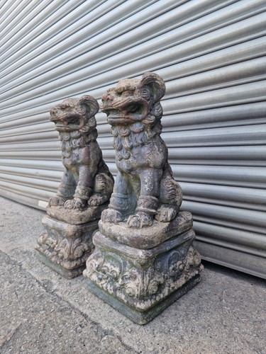 Pair large stone dragon lion - large,