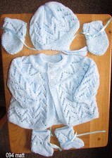 baby soft blue matinee set NEW 0 to 3 months hand knitted mitts hat coat & boots