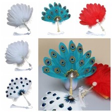 Handmade Peacock Feather Fan Handheld Wedding Dancing Party Fan Photography Prop