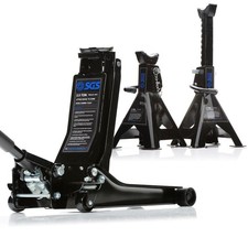 SGS 2.5 Tonne Low Profile Trolley Jack & 2 x3T Ratchet Axle Stand Set, Dual Pump