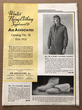 Vintage AIR ASSOCIATES Catalog #16 Supplement WINTER FLYING CLOTHING
