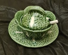 Vintage Made In Portugal Cabbage Leaf Condiment Server Set