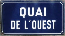 Old French enamel street road sign plaque plate Quai Ouest Quay Key West Florida