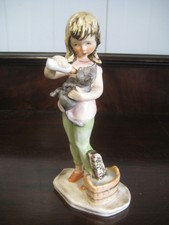 Vintage 7" High 1959 Goebel Girl Feeding A Cat With Milk GF148
