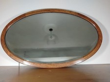 Vintage Antique Oval Wooden Frame Bevelled Edge  Mirror Wall Hanging 80cm