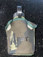 MILITARY WATER BOTTLE green camouflage flask army canteen with camo belt pouch