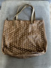 Leather gold studded Shopper, Zara, Dark Tan/brown, 