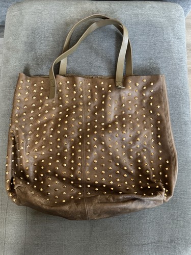 Leather gold studded - , shopper
