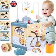 New Wooden Activity Cube Kids Educational Multipurpose Baby 6-IN-1 Learning Toys