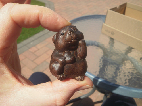 Carved wood netsuke cute dog