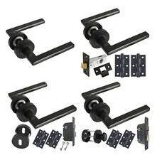 Matt Black lever rose interior door handle packs Latch, Bathroom and lock sets