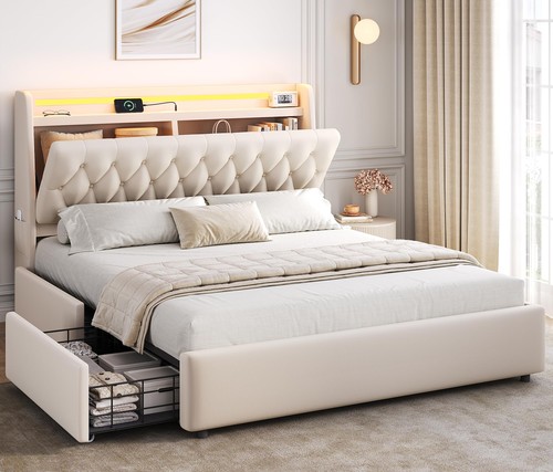 Queen led velvet bed frame - led, 2