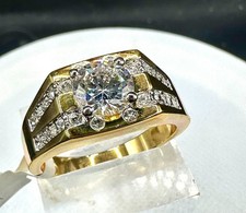 Mens gold ring signet pinky ION brilliant round cut accents solid ring 18kt