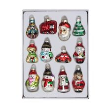 Gisela Graham Set of 12 Retro Glass Multicoloured Hanging Christmas Decorations