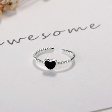 925 Sterling Silver Mini Heart Adjustable Ring Womens Girls Jewellery Love Gift