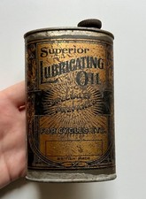 Superior lubricating advertising bicycle cycle oil can tin / motor garage