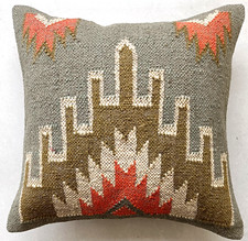 Handmade Square Jute Kilim Cushion Cover Indian Vintage Pillow 18x18 Rug Boho