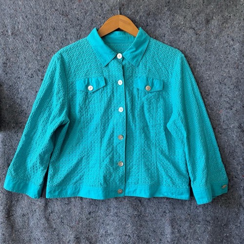 Teal cotton eyelet - eyelet, button