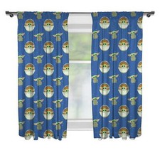 Star Wars Mandalorian Night Pleated Curtains  66" Wide x 54" Drop Baby Yoda