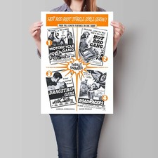 Motorcycle Gang Poster Hot Rod Gang Road Racers Vintage Retro Art Print
