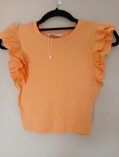 Zara peach ribbed frill sleeve - zara,
