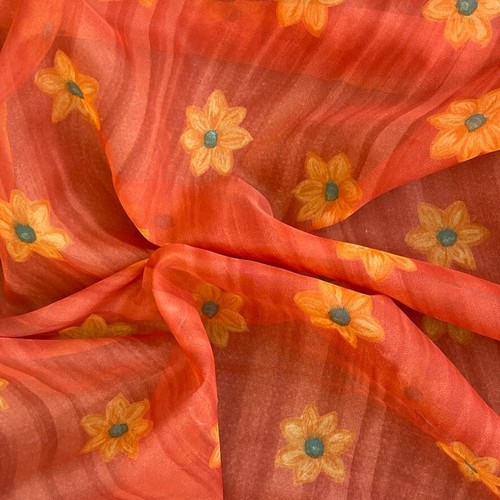 Orange floral flowers voile - orange,