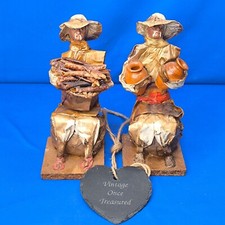 Vintage Mexican Folk Art * 2 x Paper Mache Figures * Seated Street Sellers * VGC