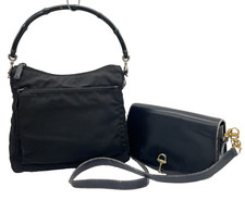 Auth Gucci Bamboo Handle Nylon/Horsebit Leather Shoulder Bag Set of 2 NS091706