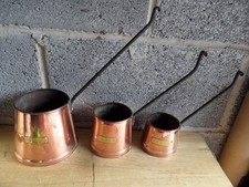 3 x Antique Graduated Copper Cider Measures  Iron Handles & Brass Plates