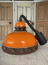 Vintage West German Pottery Orange Ceramic Pendant Lamp Ceiling Light