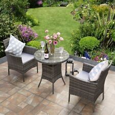 Rattan Bistro Set 3pcs Garden Furniture Set Coffee Table Patio Outdoor - Grey